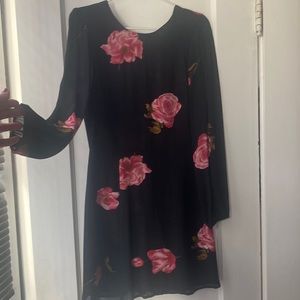 Reformation black floral long sleeve dress with low back; size 4; worn once